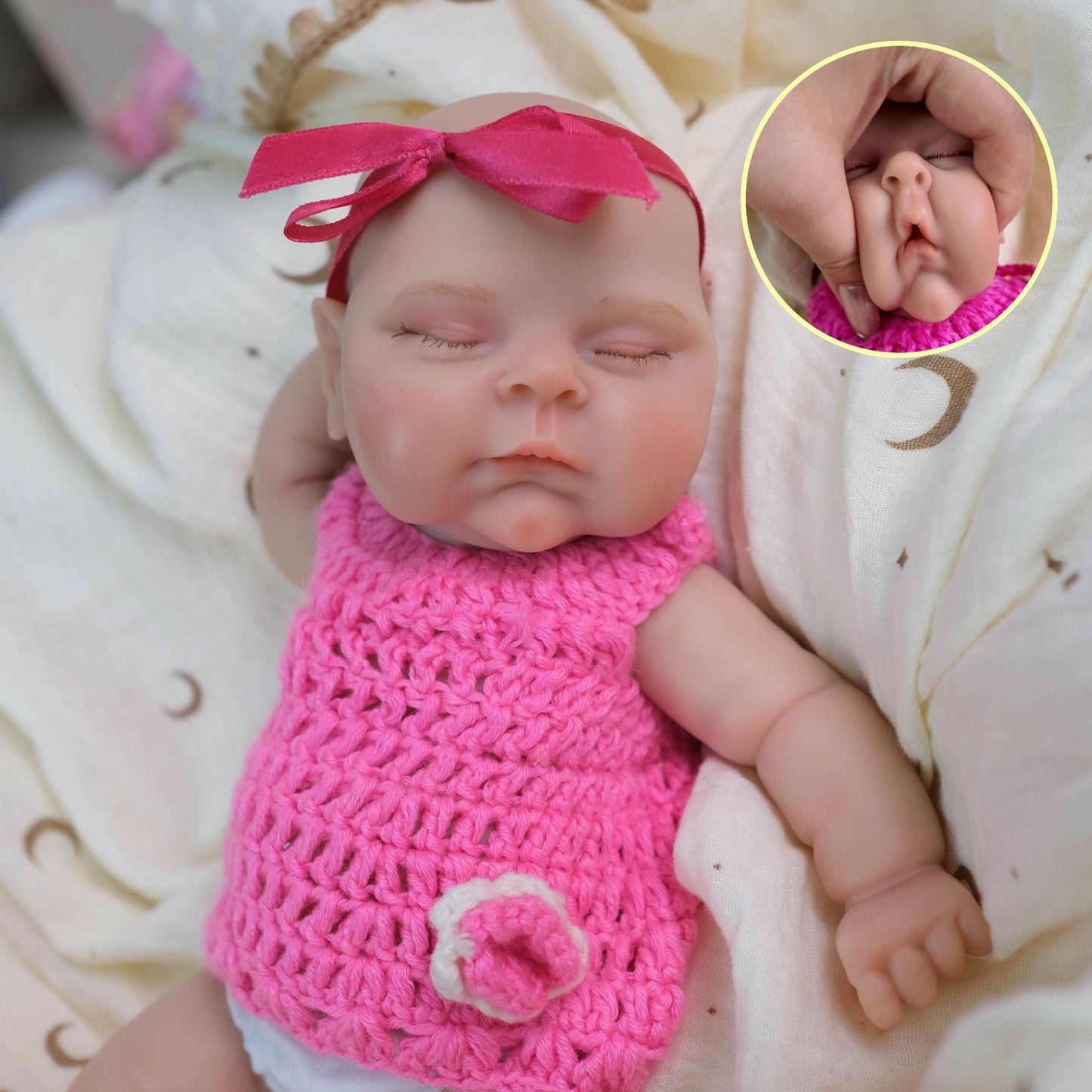 30 cm weiches Vollsilikon-Reborn-Babymädchen mit geschlossenen Augen Pfirsichfarben
