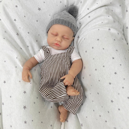 30cm lebensechte Loulou-Reborn-Puppe aus Vollsilikon schlafend in gestreifter Kleidung