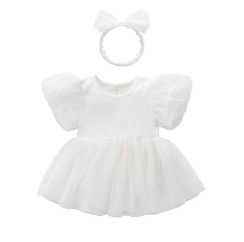 Trägerkleid mit kurzen Ärmeln und passendem Haarband 2-teiliges Set für 22-Zoll-Puppen