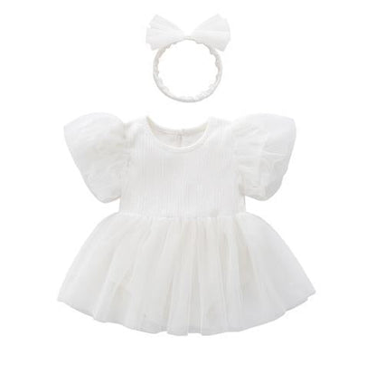 Trägerkleid mit kurzen Ärmeln und passendem Haarband 2-teiliges Set für 22-Zoll-Puppen