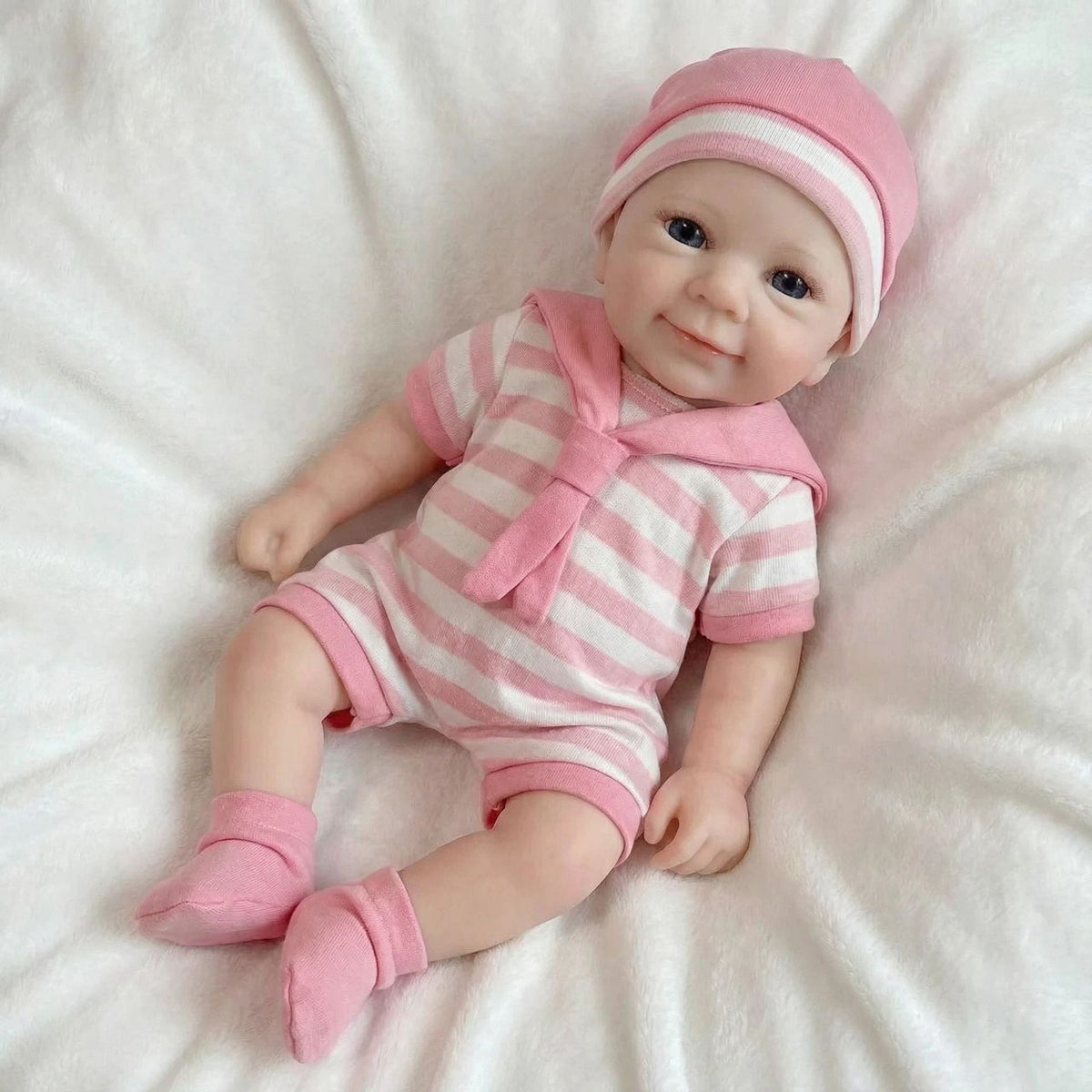 30 cm vollständig aus Silikon gefertigte Felicia Reborn Babypuppe Mädchen in rosa gestreifter Kleidung