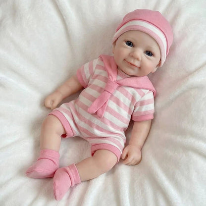 30 cm vollständig aus Silikon gefertigte Felicia Reborn Babypuppe Mädchen in rosa gestreifter Kleidung