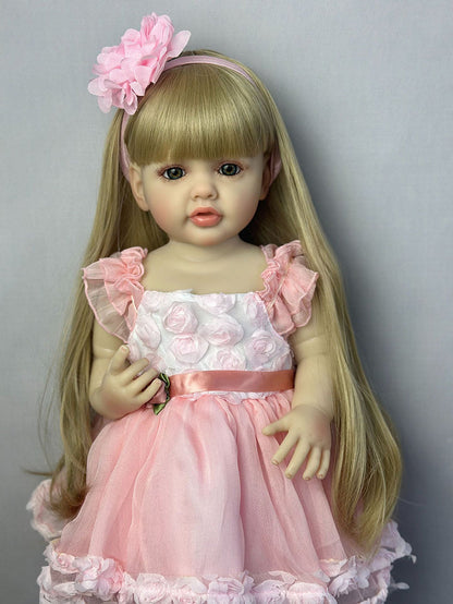 22 Zoll langes blondes Haar Reborn Puppe Mädchen im rosa Kleid-Betty