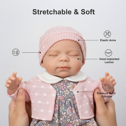 30cm Pascale Reborn Puppe aus Vollsilikon mit zu öffnendem Mund und rosa Kleidung