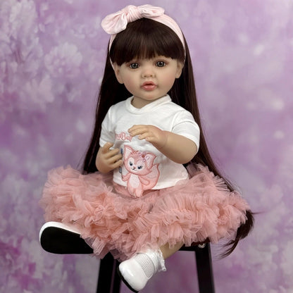 55 cm langes langhaariges Reborn-Baby-Mädchen im rosa Kleid - Betty