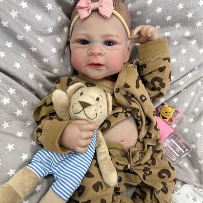50 cm offene Augen Reborn Baby Mädchen in Leopardenkleidung - Elijah