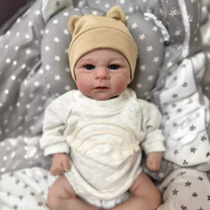 19 Zoll offene Augen weicher Körper Reborn Baby in grauer Kleidung - Elijah