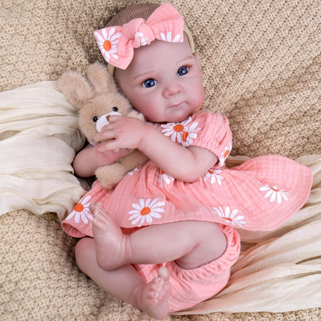 48 cm Reborn-Zwillingspuppe mit offenen Augen und weichem Körper im Daisy-Body-Bettie