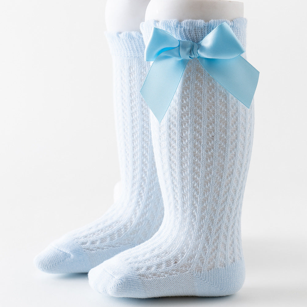 Oberschenkelhohe Netzsocken mit großer Schleife für Kinder
