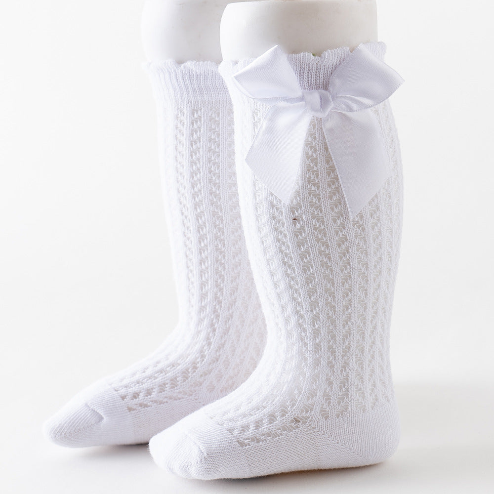 Oberschenkelhohe Netzsocken mit großer Schleife für Kinder