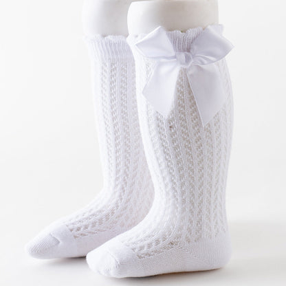 Oberschenkelhohe Netzsocken mit großer Schleife für Kinder