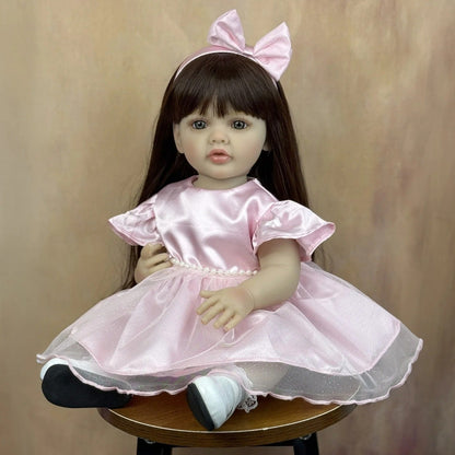 55 cm lebensecht wirkendes Betty-Reborn Babymädchen mit langen Haaren im rosa Kleid