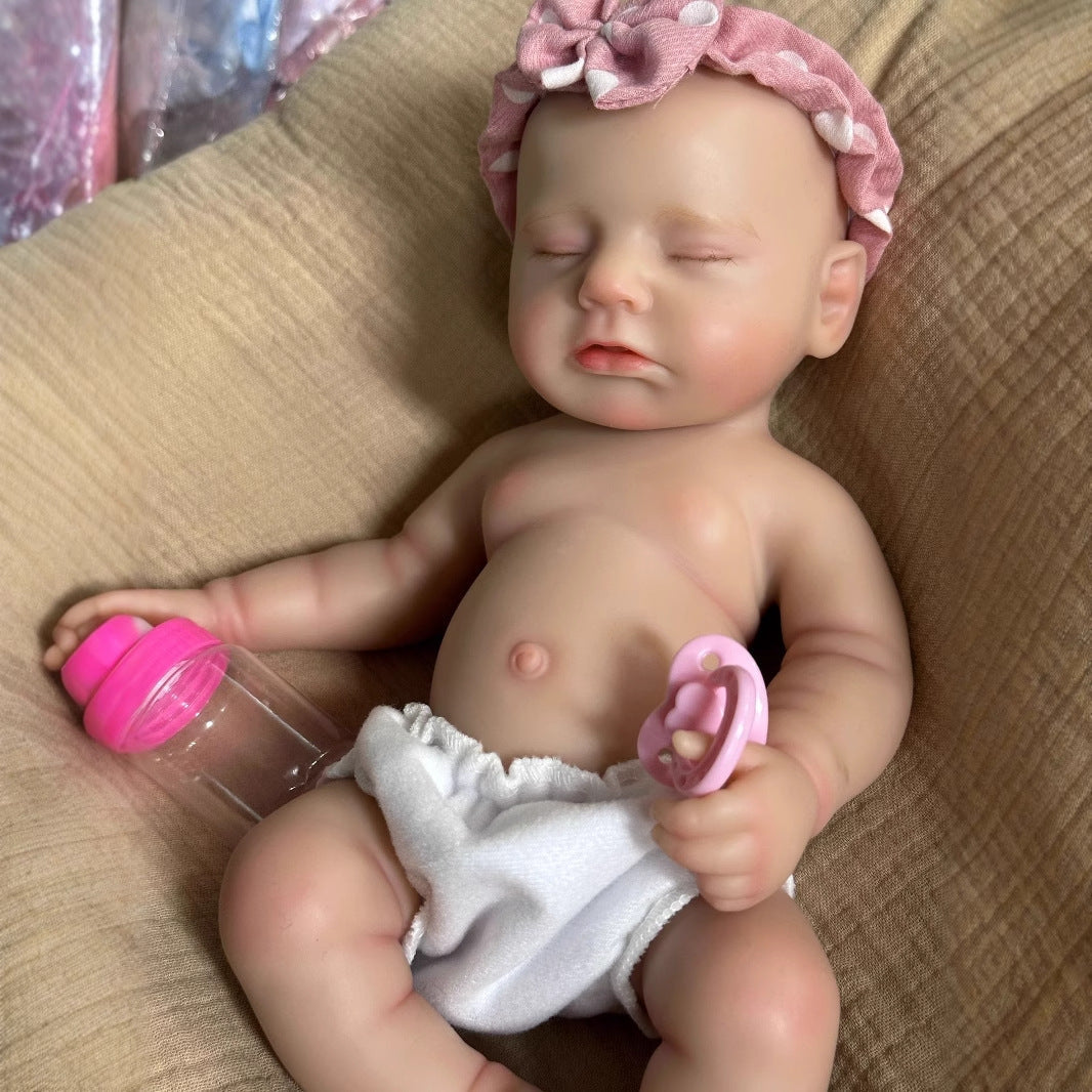 30cm lebensechte Reborn Puppe aus Vollsilikon mit geschlossenen Augen – Mädchen Loulou