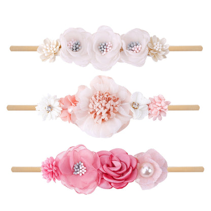 Elastisches Blumen-Baby-Stirnband im frischen Hirtenstil 3-teiliges Set