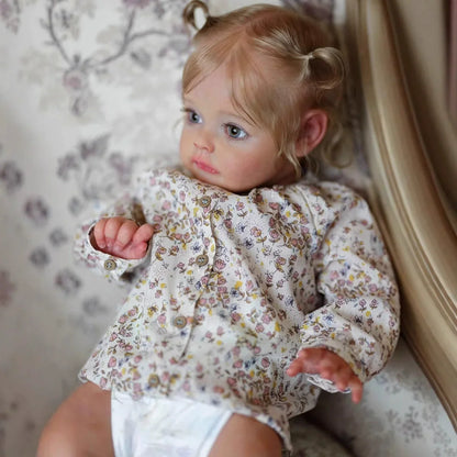 60 cm blaue Augen blonde Haare Suesue Reborn Puppe in Blumenkleidung