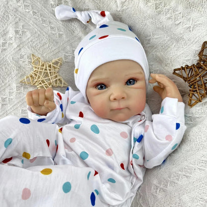 45 cm niedliche Bettie Reborn-Puppe mit offenen Augen Mädchen im gepunkteten Jumpsuit
