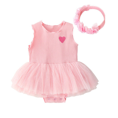 Süßes 2-teiliges Set aus Overall Kleid und Haarband für 22-24 Zoll Puppen
