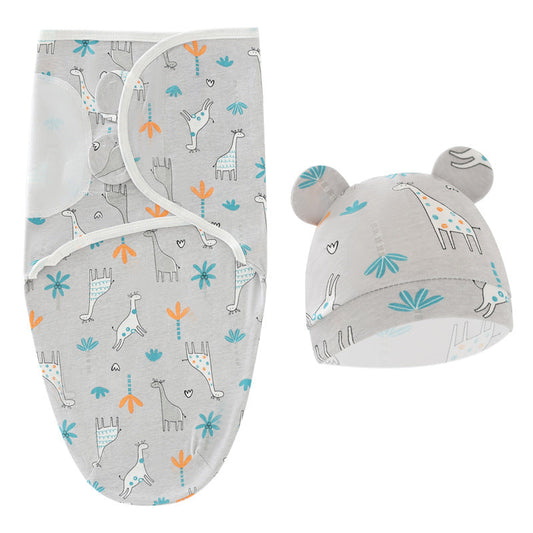 Giraffe Neugeborenen-Wickelschlafsack Fötusmütze 2-teiliges Set