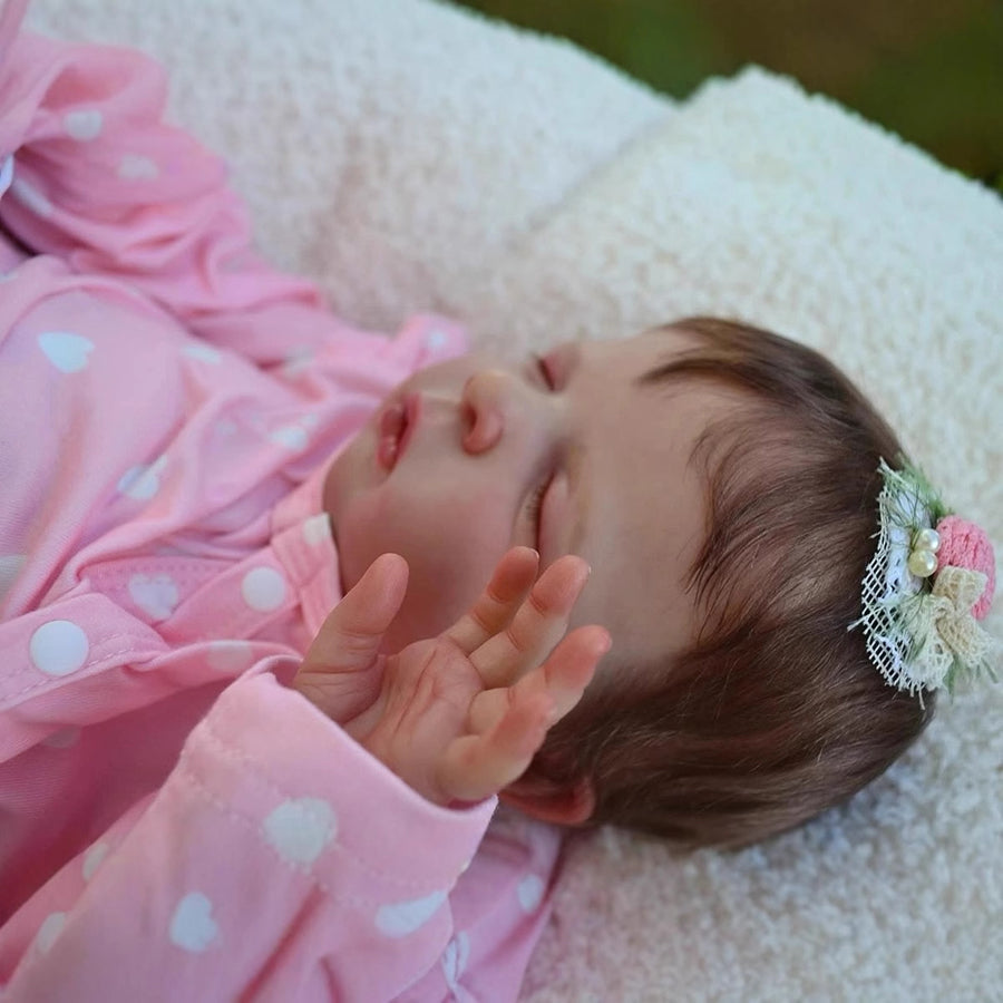 19 Zoll Reborn-Puppe mit geschlossenen Augen und kurzen Haaren in rosa Kleidung - Louisa