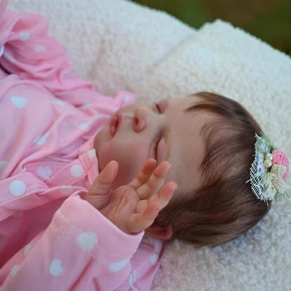 19 Zoll Reborn-Puppe mit geschlossenen Augen und kurzen Haaren in rosa Kleidung - Louisa