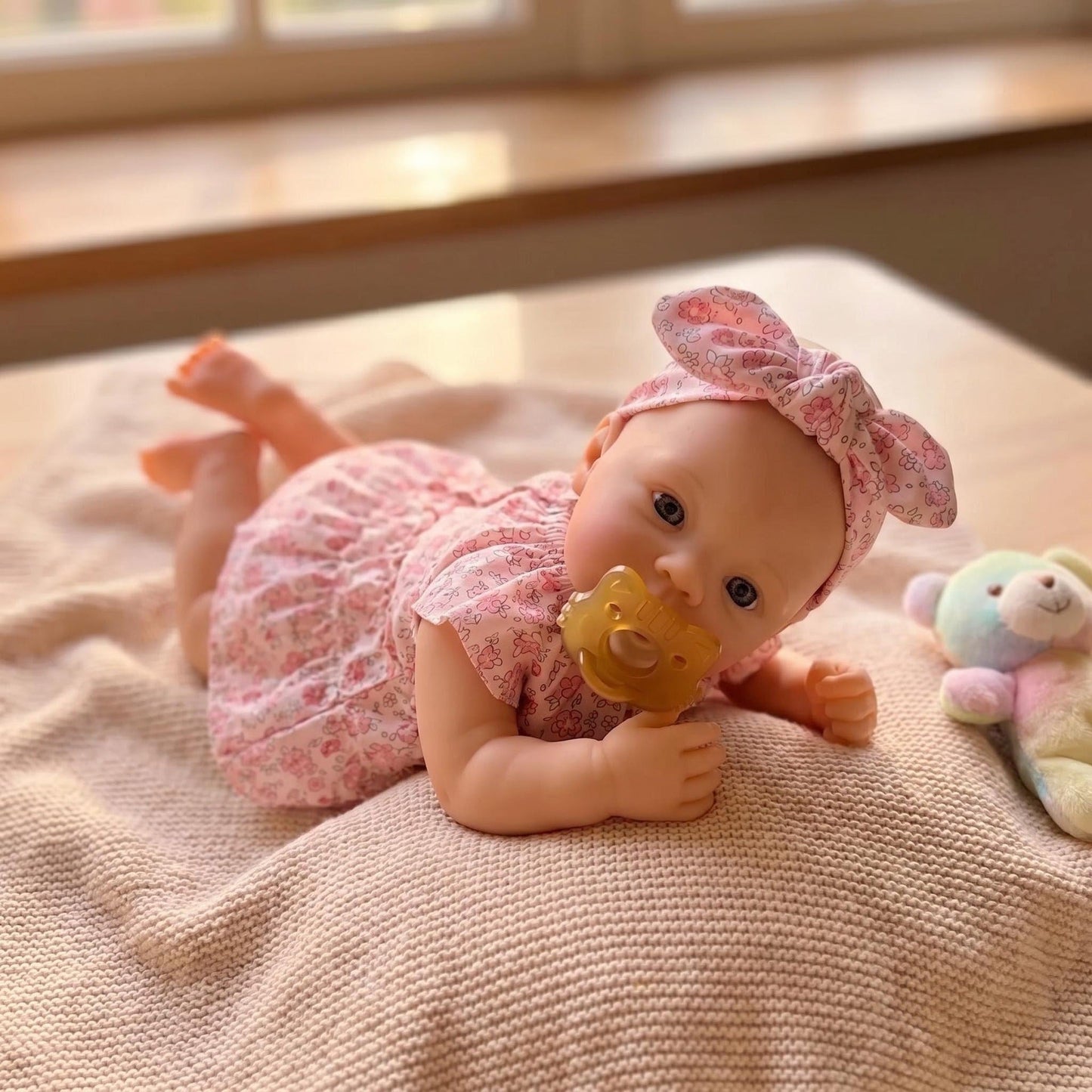 45 cm realistische Reborn Puppe aus Vollsilikon Mädchen im Blumenkleid -Meadow
