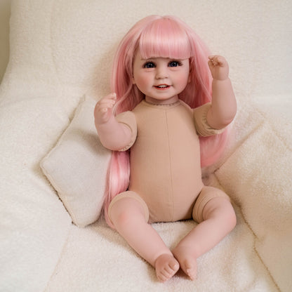 22 Zoll offene Augen lange rosa Haare Reborn Puppe Mädchen