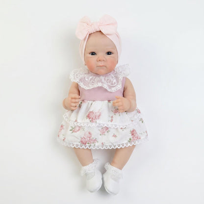 45 cm lebensechte Bettie Reborn Puppe Mädchen mit blauen Augen im Blumenkleid
