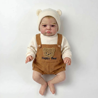 19 Zoll rebornte Reiherpuppe mit offenen Augen im Braunbären Outfit