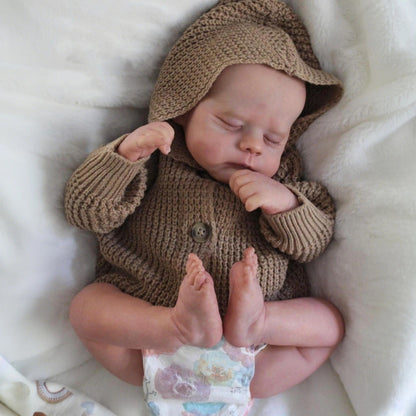 48 cm weiche schlafende Reborn Puppe Erica im braunen Pullover