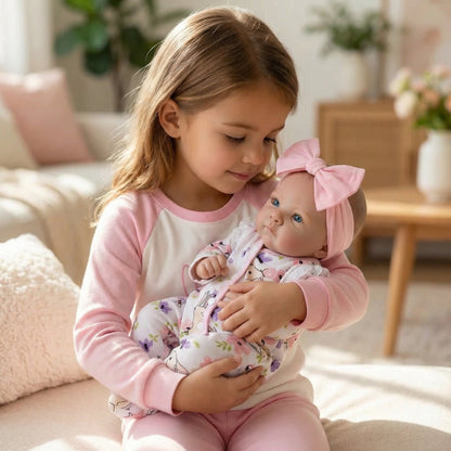 48 cm lebensechte Bettie Reborn-Babypuppe mit blauen Augen im geblümten Body