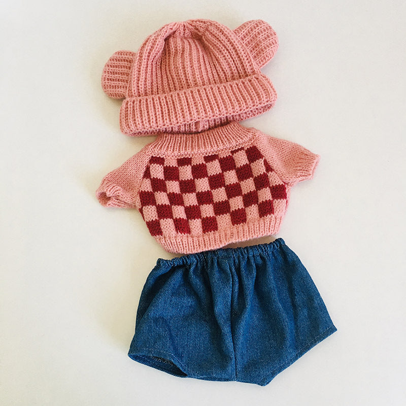 3-teiliges Set aus kariertem Pullover Jeans und Hut für 30 cm Reborn Puppen