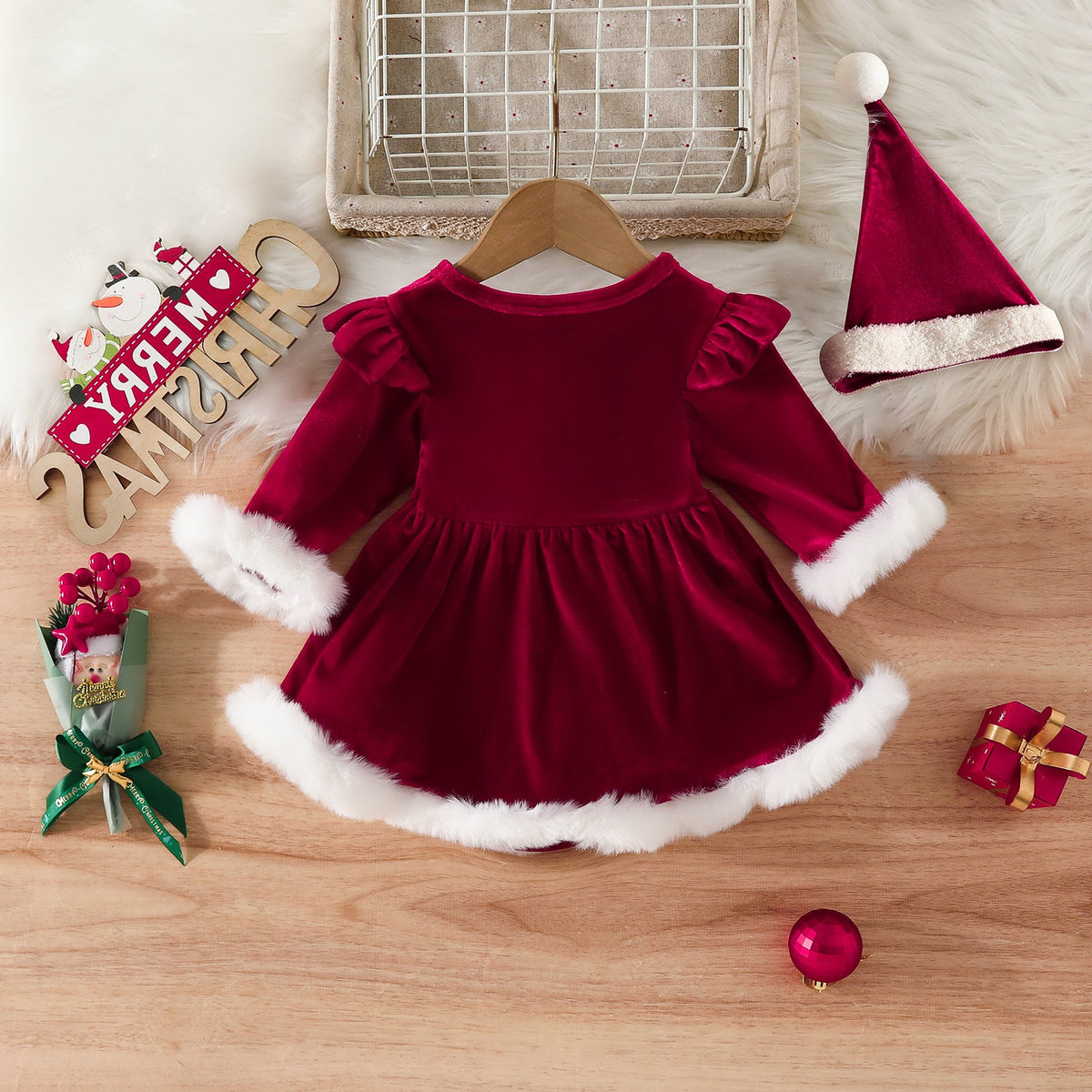 Weihnachtskleid und Mütze 2-teiliges Set für 20-24 Zoll Reborn-Puppen