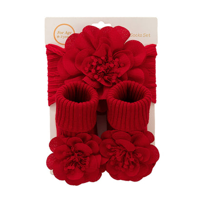 Chiffon-Stirnband mit Blumenmuster und Socken 2-teiliges Set für Puppen von 43-60 cm