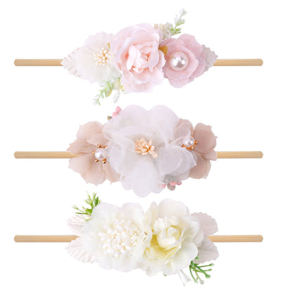 Elastisches Blumen-Baby-Stirnband im frischen Hirtenstil 3-teiliges Set