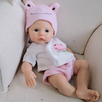 30 cm weiches Silikon-Reborn-Baby Mädchen mit blauen Augen und rosa Kleidung