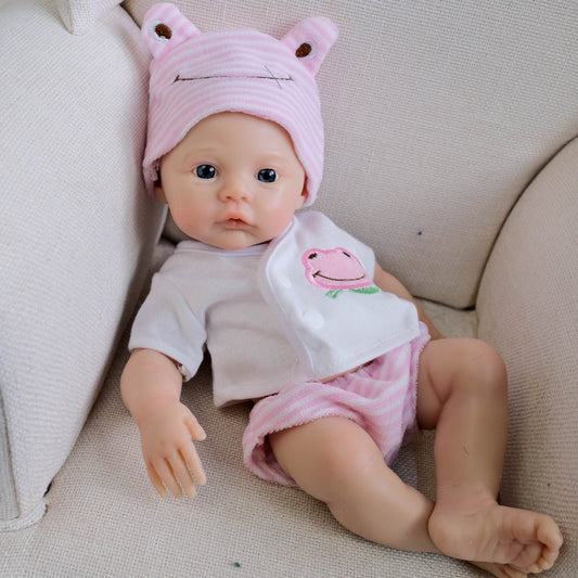 30 cm weiches Silikon-Reborn-Baby Mädchen mit blauen Augen und rosa Kleidung