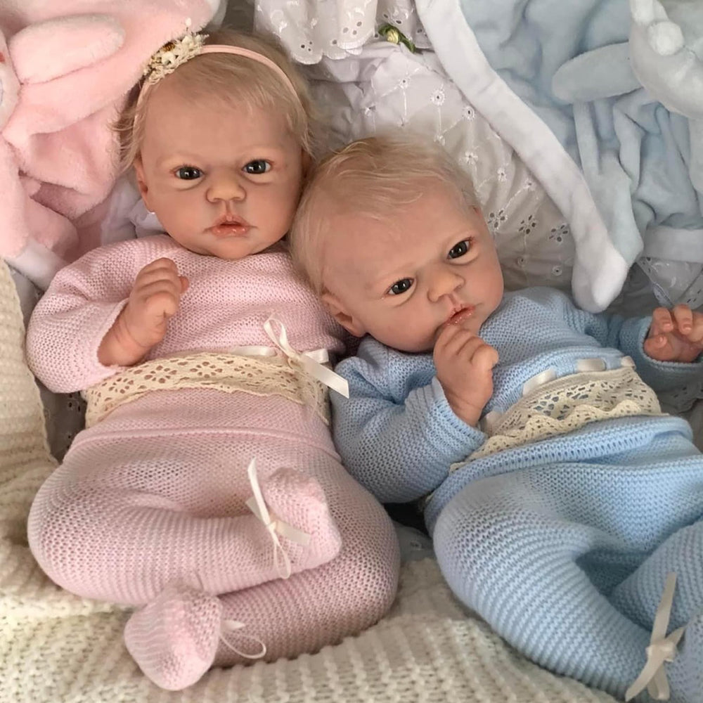 19 Zoll Reborn Zwillings puppen mit offenen Augen und kurzen blonden Haaren