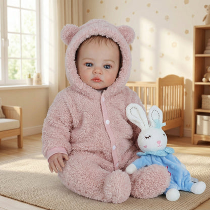 48 cm Reborn Babypuppen Meadow mit blauen Augen in Plüschkleidung