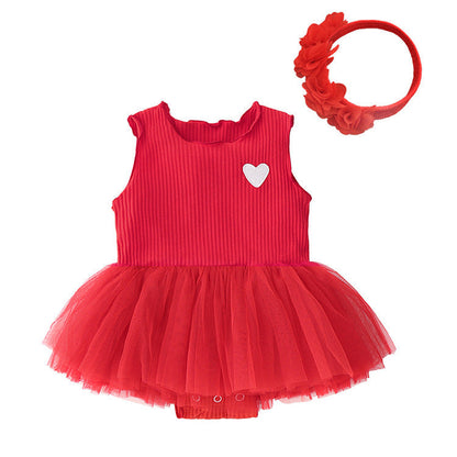 Süßes 2-teiliges Set aus Overall Kleid und Haarband für 22-24 Zoll Puppen
