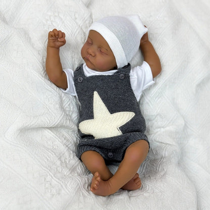 45cm Perry Geschlossene Augen Dunkle Haut Weichen Körper Reborn Babypuppe Levi