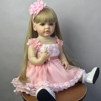 22 Zoll langes blondes Haar Reborn Puppe Mädchen im rosa Kleid-Betty