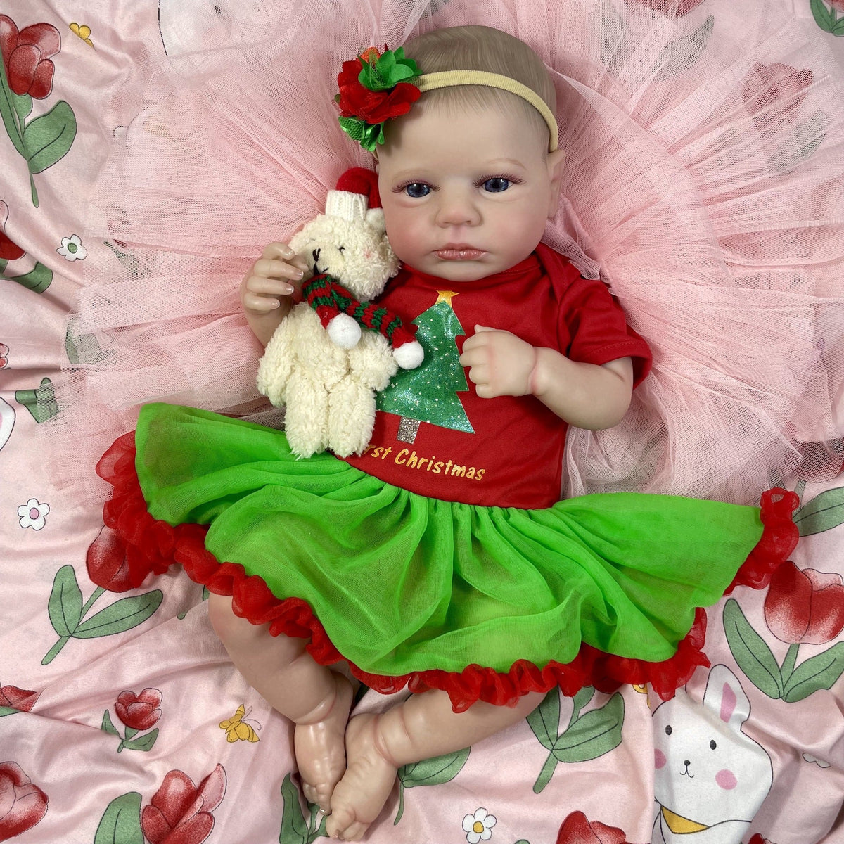 20 Zoll Reborn Puppe mit offenen Augen und Weihnachtskleidung - Loulou
