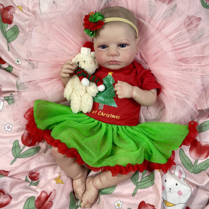 20 Zoll Reborn Puppe mit offenen Augen und Weihnachtskleidung - Loulou