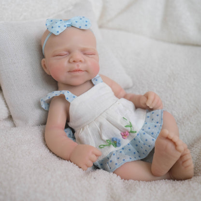 20 cm vollständig aus Silikon gefertigtes Pascale-Reborn BabypuppeMädchen im blauen Kleid