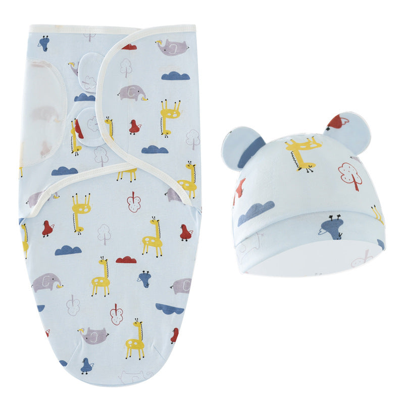 Cartoon Neugeborenen Wickelschlafsack Fötusmütze 2-teiliges Set