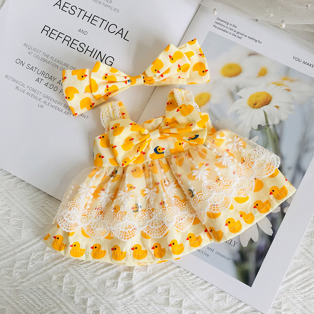 Niedliches Spitzenkleid mit Blumenmuster und Haarspange 2-teiliges Set für 30cm Puppen