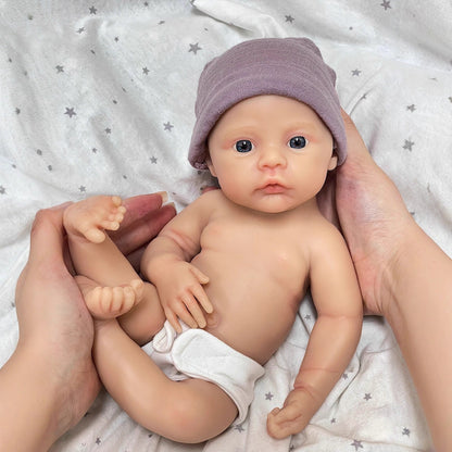 30cm weiches Silikon-Reborn-Baby-Mädchen mit blauen Augen und lila Kleidung - Meadow