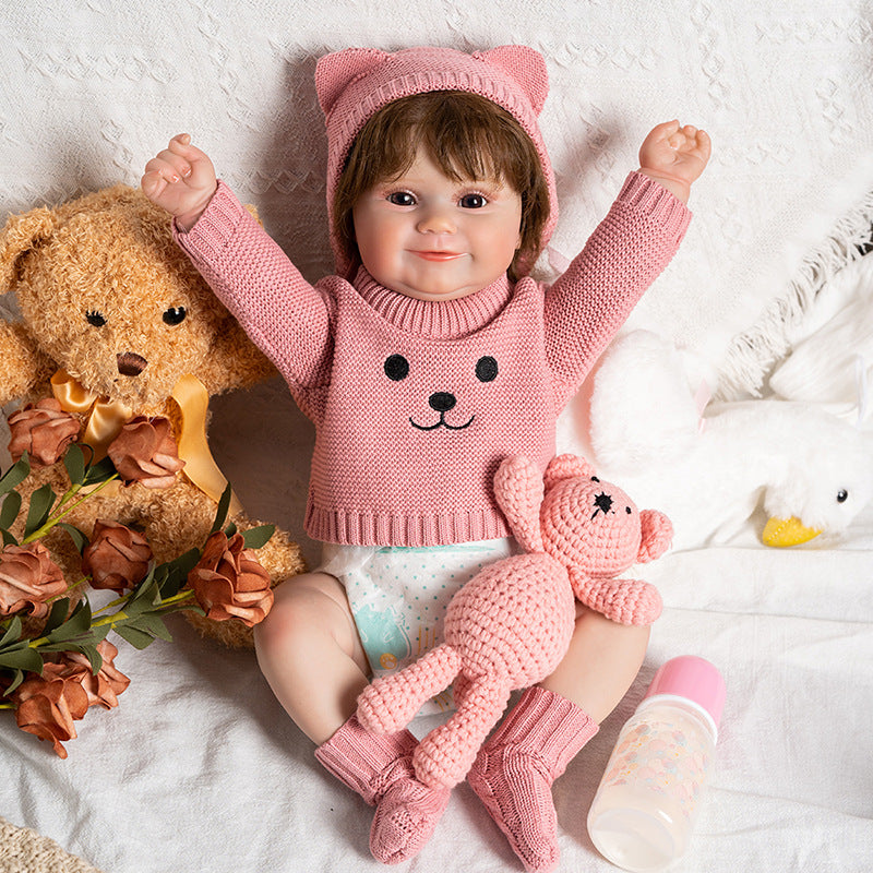 20 Zoll lebensechte Reborn-Puppe mit braunen Haaren und offenen Augen, Mädchen Maddie