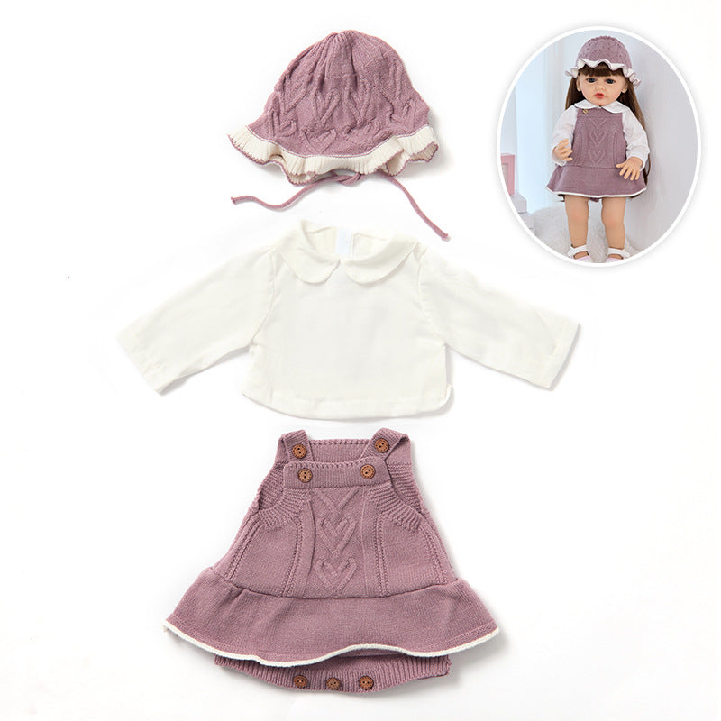 3-teiliges Set: Strickkleid Oberteil und Mütze für 55 cm Reborn Puppen