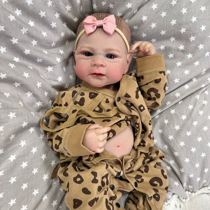 50 cm offene Augen Reborn Baby Mädchen in Leopardenkleidung - Elijah